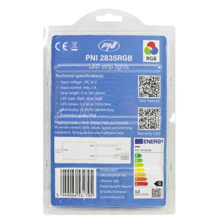 PNI Vízálló RGB ledszallag, 5m, távirányítóval és tápegységgel (PNI-2835RGB)