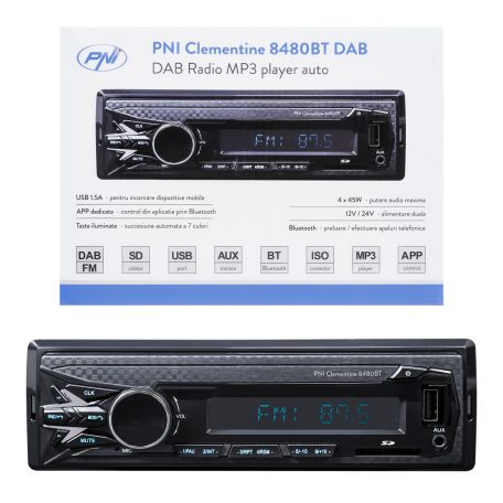 PNI Kamionos/autós Bluetooth FM/DAB autórádió, 12-24V, mobilapplikációval (PNI-8480BT)
