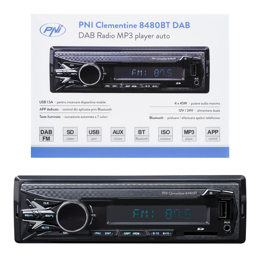 PNI Kamionos/autós Bluetooth FM/DAB autórádió, 1224V, mobil