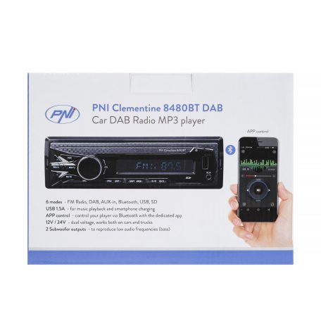 PNI Kamionos/autós Bluetooth FM/DAB autórádió, 12-24V, mobilapplikációval (PNI-8480BT)