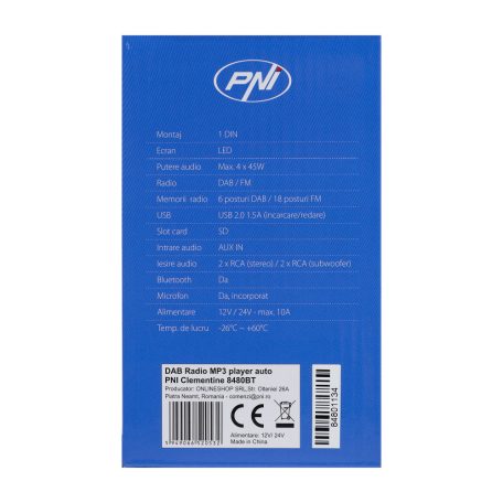 PNI Kamionos/autós Bluetooth FM/DAB autórádió, 12-24V, mobilapplikációval (PNI-8480BT)