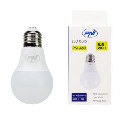 PNI LED izzó, 8.5W, E27, 6500K (A60)