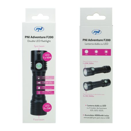 PNI Dupla, vízálló, akkumulátoros, LED lámpa, 10W+3x5W (PNI-ADVF200)