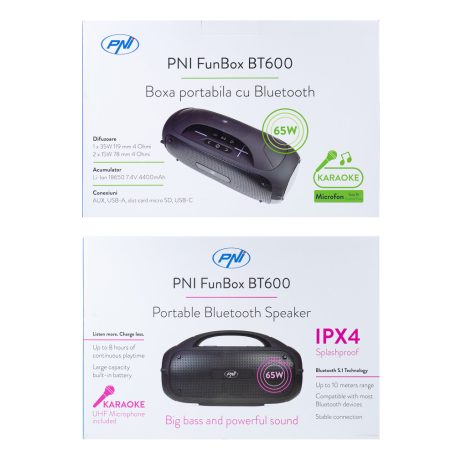 PNI Hordozható karaokee bluetooth hangfal, vezeték nélküli mikrofonnal (PNI-BT600)