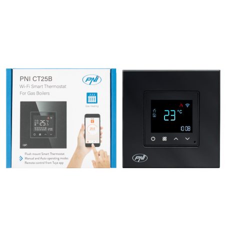 PNI Intelligens WiFi-s, vezetékes termosztát, gázkazánok vezérlésére fekete (PNI-CT25B)