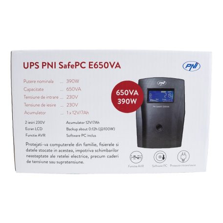 SilverCloud Szünetmentes tápegység LCD kijelzővel 650VA/390W (PNI-E650VA)
