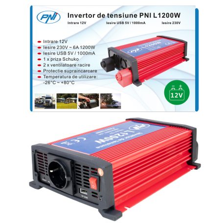 PNI Nagy teljesítményű inverter 12V->230V (PNI-H1200W12)