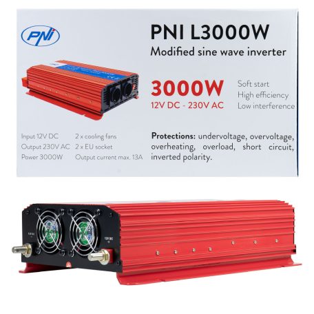 PNI Extra nagy teljesítményű inverter 12V->230V (PNI-H3000W12)