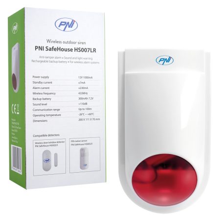 PNI Vezeték nélküli, kültéri fény és hangjelző sziréna PNI HS550 és HS650 központokhoz (PNI-HS007LR)