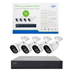   PNI 4 kamerás 5Mp felbontású, IP POE kamerarendszer, beépített mikrofonokkal (PNI-IP-POE5)
