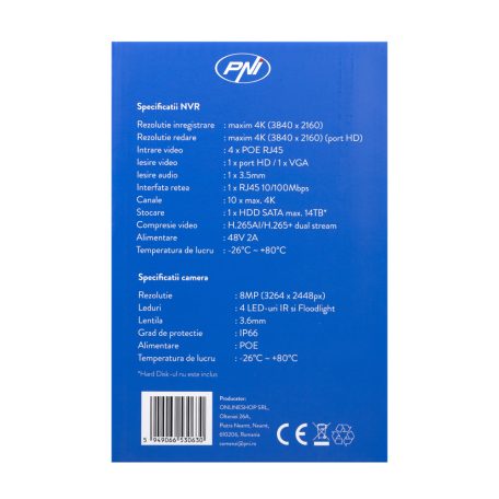 PNI 4 kamerás 5Mp felbontású, IP POE kamerarendszer, beépített mikrofonokkal (PNI-IP-POE5)