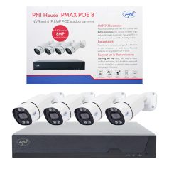   PNI 4 kamerás 4K felbontású, IP POE kamerarendszer, mikrofonokkal (PNI-IP-POE8)