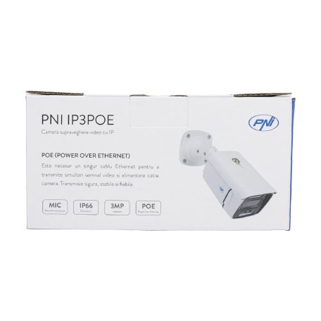 PNI 3.0Mp-es SuperHd, POE, IP csőkamera, mikrofonnal, beépített Infra és fehér leddel (PNI-IP03POE)