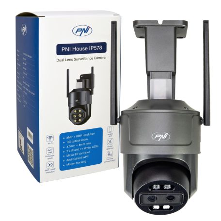 PNI 8.0Mp-es, dupla lencsés, IP robotkamera dupla WiFi-vel, microSd foglalattal, mozgás követéssel (PNI-IP578)