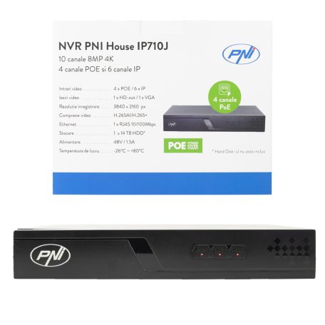 PNI Ip POE rögzítő, NVR, max. 10db 4K felbontású ip kamerához (PNI-IP710J)