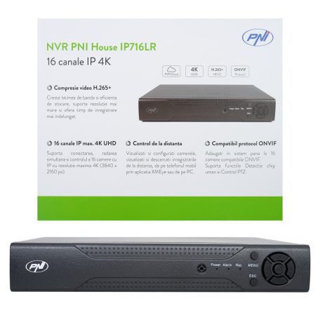 PNI Ip rögzítő, NVR, max. 16db 4K felbontású ip kamerához (PNI-IP716LR)