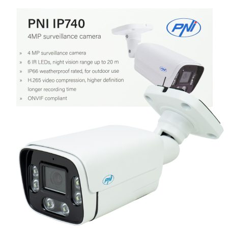 PNI 4.0Mp-es SuperHd, IP csőkamera, mikrofonnal, beépített Infra és fehér leddel (PNI-IP740)