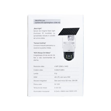 PNI 4.0Mp-es, 4G Sim kártyás napelemes kamera, microSd foglalattal, mozgás követéssel (PNI-IP74L)