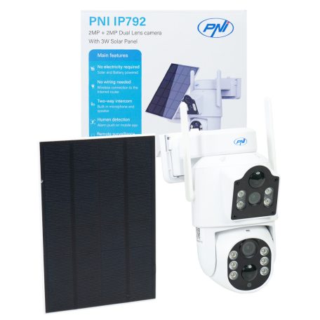 PNI dupla lencsés forgatható FullHd napelemes WiFi kamera mikrofonnal (PNI-IP792)