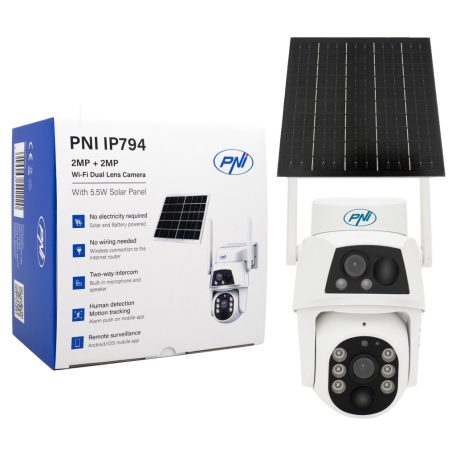 PNI dupla lencsés forgatható FullHd napelemes WiFi kamera mikrofonnal (PNI-IP794)