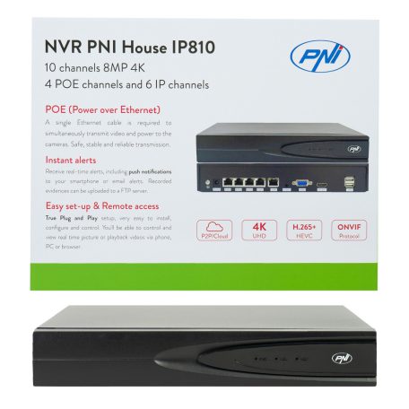 PNI Ip POE rögzítő, NVR, max. 10db 4K felbontású ip kamerához (PNI-IP810)