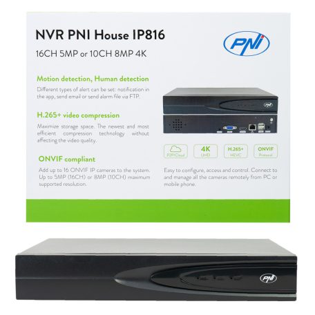 PNI Ip rögzítő, NVR, max. 10db 4K felbontású ip kamerához (PNI-IP816R)