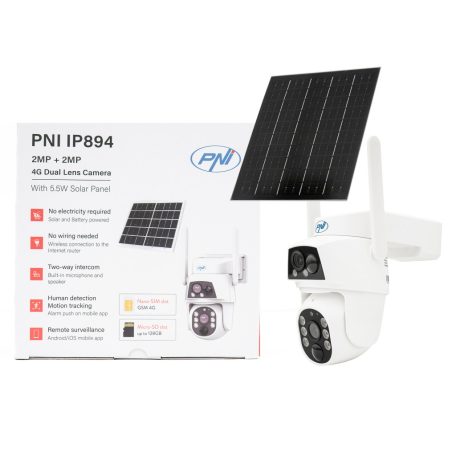 PNI dupla lencsés SIM kártyás forgatható FullHd napelemes 4G kamera mikrofonnal (PNI-IP894)