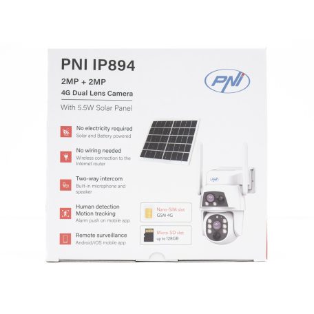 PNI dupla lencsés SIM kártyás forgatható FullHd napelemes 4G kamera mikrofonnal (PNI-IP894)