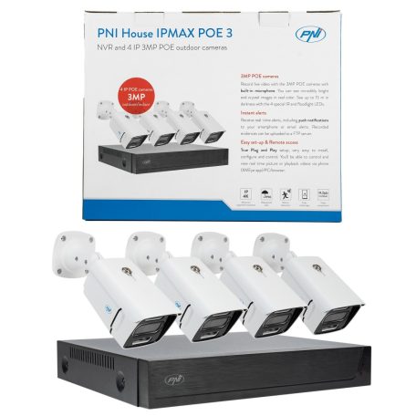 PNI 4 kamerás SuperHd, IP POE kamerarendszer, arcmentés funkcióval, mikrofonokkal (PNI-IPMAX3)