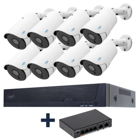 PNI 8 kamerás SuperHd, IP POE kamerarendszer, arcmentés funkcióval, mikrofonokkal (PNI-IPMAX5-8)