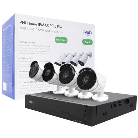 PNI 4 kamerás SuperHd, IP POE kamerarendszer, arcmentés funkcióval, mikrofonokkal (PNI-IPMAX5)