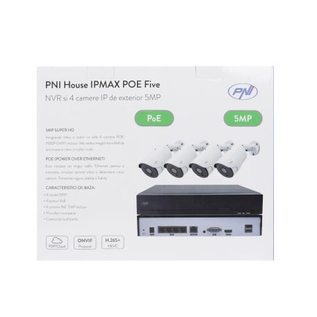 PNI 4 kamerás SuperHd, IP POE kamerarendszer, arcmentés funkcióval, mikrofonokkal (PNI-IPMAX5)
