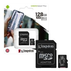   Kingston MicroSDXC 128GB memóriakártya, Class10, UHS-1, 100MB/s+Adapter (PNI-KIMSDXC128B)