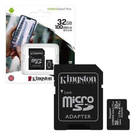 Kingston MicroSDXC 32GB memóriakártya, Class10, UHS-1, 100MB/s+Adapter (PNI-KIMSDXC32GB)