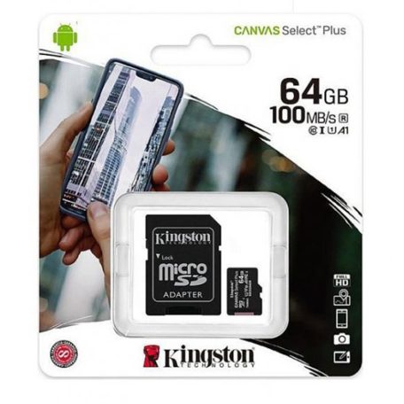 Kingston MicroSDXC 64GB memóriakártya, Class10, UHS-1, 80MB/s+Adapter (PNI-KIMSDXC64)