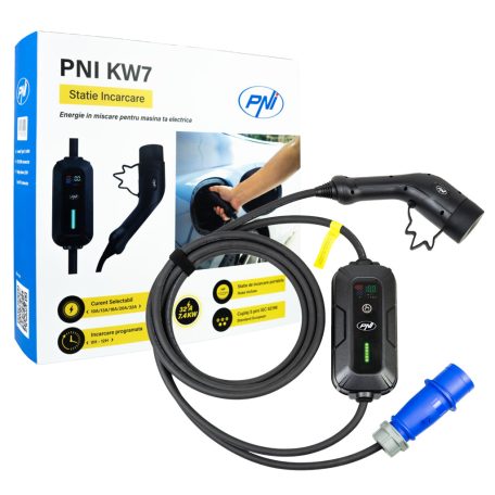 PNI Type2 elektromos autó töltő, 32A, 7.4 Kw telljesítmény, ajándék táskával (PNI-KW7)
