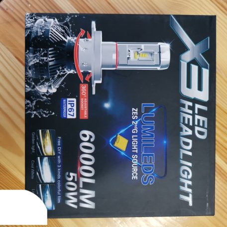 PNI Autós LED fényszóró izzó, H7 X3, 6000K, 6000LM, színfóliával, 2db (PNI-LEDH7-26K)