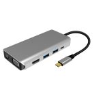 PNI 10az1-ben USB-C adapter/HUB - HDMI, VGA, 3 x USB 3.0, SD / TF, RJ45, audio 3.5, USB-C PD (PNI-MP10)