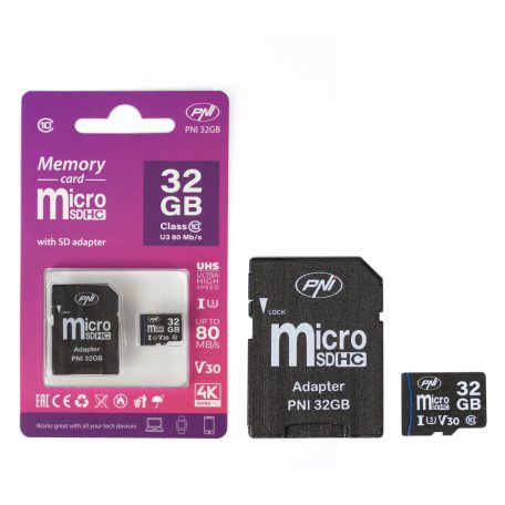 PNI MicroSDXC 32GB memóriakártya, Class10, V30, + adapter (PNI-MSD32 GB)