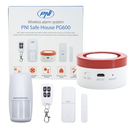 PNI Mini vezeték nélküli WiFi-s riasztórendszer, 2 érzékelővel, szirénával (PNI-PG600)