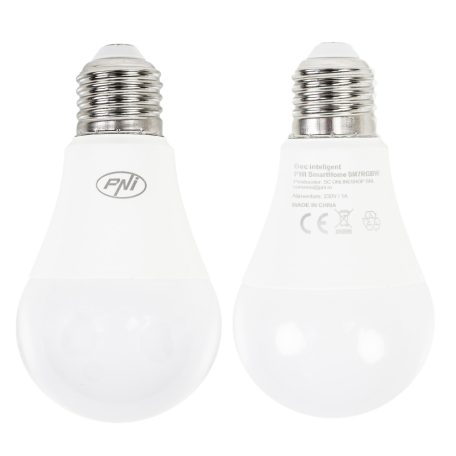 PNI WiFi-s LED izzó, 7W, E27, 2700-6500K+RGB változtatható színhőmérséklet és szín (PNI-SB7RGB)