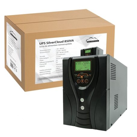 SilverCloud szünetmentes szinuszos tápegység LCD kijelzővel 850VA/600W (PNI-SCP850)