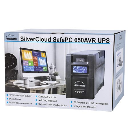 SilverCloud Szünetmentes tápegység LCD kijelzővel 650VA/390W (PNI-SCPC600VA)