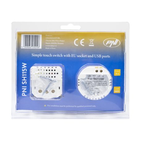 PNI WiFi-s, érintős villanykapcsoló, 1-es, dugajjal, USB-A, vlamint USB-C csatlakozóval (PNI-SH115W)