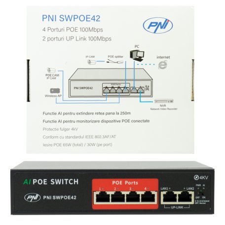 PNI 4 csatornás POE switch kapcsolható AI funkciók kiterjesztése (PNI-SWPOE42)
