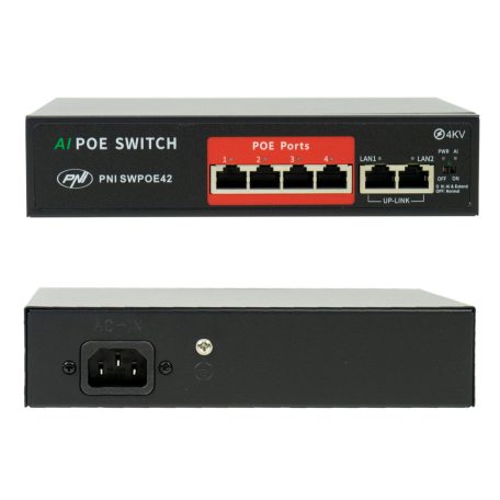 PNI 4 csatornás POE switch kapcsolható AI funkciók kiterjesztése (PNI-SWPOE42)