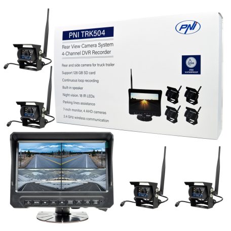 PNI Vezeték nélküli videómegfigyelő készlet LCD monitorral és 4 kamerával teherautókhoz (PNI-TRK504)