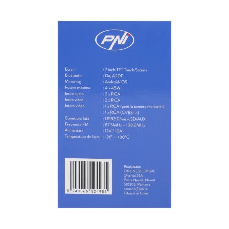 PNI 2 dines, érintő kijelzős Mp5 Bluetooth lejátszó (PNI-V6280)