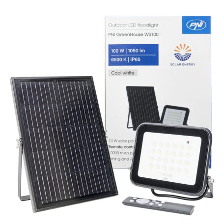 PNI Hordozható 50W-os, napelemes, távirányítható, akkumulátoros LED reflektor (PNI-WS500)
